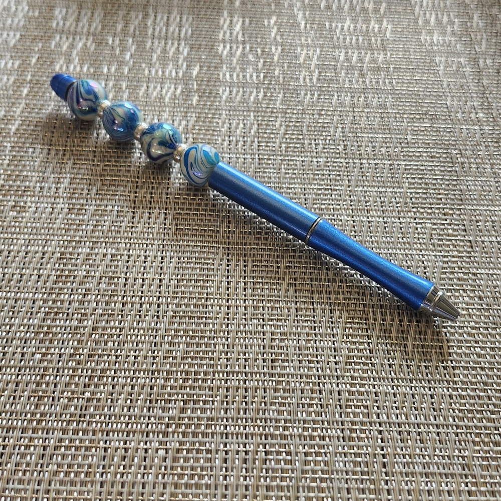 Hand Crafted Blue and Silver Swirl Pen